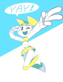 1girl android boots colored_skin dishwasher9 humanoid_robot jenny_wakeman joints my_life_as_a_teenage_robot panties robot robot_girl robot_joints skirt solo striped_clothes striped_panties tank_top twintails underwear white_skin yellow_skirt yellow_tank_top