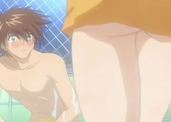 animated animated_gif ass bathroom brown_hair sakuraba_kotaro sakuraba_minato stepmother stepmother_and_stepson towel tsuma_tsuma