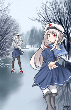 absurdres anshan_(warship_girls_r) changchun_(warship_girls_r) commentary_request dress hat highres jianjianwu red_eyes red_star sailor_dress sailor_hat star_(symbol) warship_girls_r white_hair