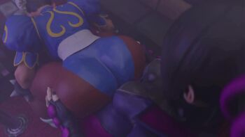2girls 3d animated ass bent_over blue_leotard bodysuit boots bracelet breasts bun_cover capcom catsuit chinese_clothes chun-li double_bun dry_humping eyepatch female_pov fingerless_gloves gloves hair_bun han_juri humping jewelry kishi3d leotard multiple_girls pantyhose pov sash spiked_bracelet spikes street_fighter tagme thick_thighs thighs tight_clothes video white_sash yuri