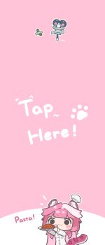 Rule 34 | 1girl, absurdres, animal ears, chattino (raora panthera), chibi, chibi only, commentary, english commentary, english text, food, grey hair, highres, holding, holding tray, hololive, hololive english, long hair, meme, mpien, multicolored hair, panther ears, panther girl, panther tail, pasta, pink background, pink hair, raora panthera, simple background, tail, tap me (meme), tray, two-tone hair, virtual youtuber