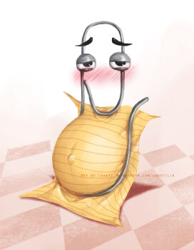 artist_name blush chanti_(chantilin) checkered_floor clippy gradient_background half-closed_eyes looking_at_viewer microsoft no_humans outie_navel paper paperclip patreon_username pink_background pregnant what white_background