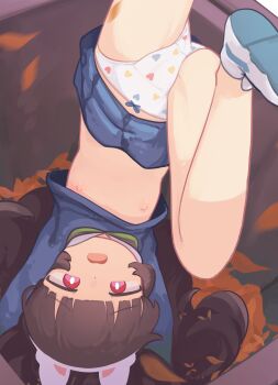 1girl absurdres animal_ears black_hair blue_archive blue_shirt blue_skirt bright_pupils fake_animal_ears flat_chest headband heart-shaped_panties highres hime_cut kanbaki loli long_hair long_sleeves looking_at_viewer miyu_(blue_archive) nipples open_mouth panties pink_eyes rabbit_ears shirt shoe_soles skirt solo underwear white_panties white_pupils