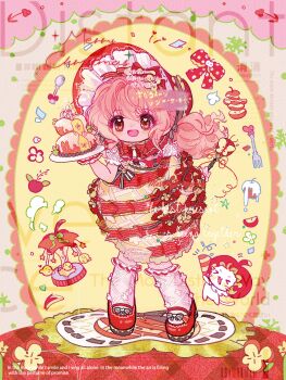 &gt;_&lt; absurdres alternate_costume animal apple apple_core apple_slice baby_animal bird black_bow bonnet bow bowtie brown_eyes bubble_skirt cake capelet carousel cat center_frills chick chinese_commentary clothed_animal commentary_request commission dot_nose dress eyelashes fadesir food food-themed_clothes food-themed_hair_ornament footwear_bow frilled_capelet frilled_dress frilled_headwear frilled_sleeves frilled_socks frilled_wrist_cuffs frills fruit gifty_(nikki) grey_background hair_between_eyes hair_bow hair_intakes hair_ornament heart heart_in_eye highres holding holding_plate icing infinity_nikki kneehighs leaning_forward light_blush long_hair looking_at_viewer loose_hair_strand low_twintails mary_janes momo_(nikki) nikki_(nikki) nikki_(series) open_mouth pink_hair plate platform_shoes puffy_short_sleeves puffy_sleeves red_bonnet red_bow red_bowtie red_capelet red_dress red_shoes sample_watermark shoes short_sleeves skirt smile snowflakes socks spoon stage standing striped_bow sweet_memories_(infinity_nikki) symbol_in_eye tareme too_many_watermarks twintails two-tone_background two-tone_bow two-tone_dress waist_bow watermark wavy_hair white_bow white_cat white_sleeves white_socks white_wrist_cuffs wrist_cuffs yellow_background yellow_dress