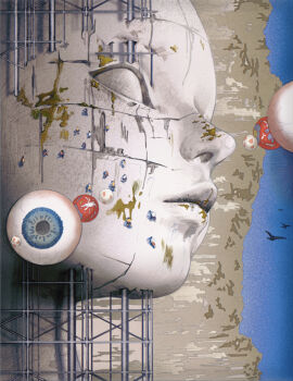 6+boys absurdres bird blue_sky climbing commentary english_commentary eyeball highres mikasamu monument mountain multiple_boys original rock_climbing sky