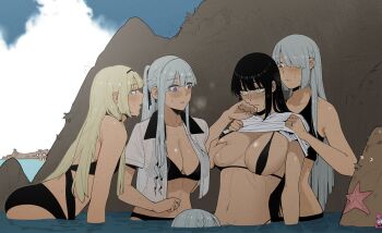 5girls affectionate_harem ak-12_(girls'_frontline) ak-15_(girls'_frontline) an-94_(girls'_frontline) assisted_exposure bikini blush breasts breasts_squeezed_together closed_mouth clothes_lift color_sometimes colorized commentary english_commentary female_commander_(girls'_frontline) girls'_frontline grabbing_another's_breast groping hair_over_one_eye harem huqu implied_cunnilingus jewelry jitome large_breasts leaning_forward long_hair micro_bikini multiple_girls navel one_eye_covered open_clothes open_shirt parted_lips partially_submerged patrick_star ponytail ring rpk-16_(girls'_frontline) shirt shirt_lift spongebob_squarepants_(series) swimsuit unusually_open_eyes wet wet_clothes wet_shirt when_you_see_it wide-eyed yuri