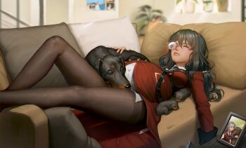 animal baby_animal bestiality bteele dog family girls&#039;_frontline helianthus_(girls&#039;_frontline) highres husband_and_wife non-web_source pregnant puppy