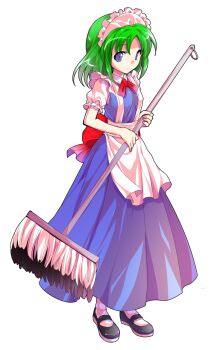 Rule 34 | 1girl, alphes (style), android, apron, bare arms, blue dress, blue shoes, commentary request, dairi, dress, frilled sleeves, frills, full body, green hair, hair between eyes, holding, large variant set, maid, maid apron, maid headdress, mary janes, mop, parody, parted bangs, puffy short sleeves, puffy sleeves, ruukoto, shoes, short hair, short sleeves, socks, solo, standing, style parody, tachi-e, touhou, touhou (pc-98), transparent background, variant set, waist apron, white apron, white socks