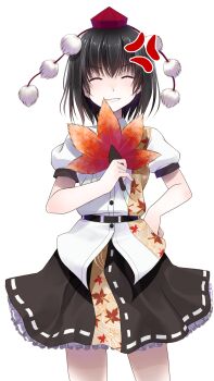 Rule 34 | 1girl, ^ ^, belt, black belt, black bow, black bowtie, black hair, black skirt, bow, bowtie, buttons, closed eyes, collared shirt, commentary request, cowboy shot, crote, facing viewer, frilled skirt, frills, hand fan, hand on own hip, hand up, hat, hauchiwa, highres, holding, holding fan, large variant set, leaf print, legs apart, maple leaf print, parted lips, puffy short sleeves, puffy sleeves, red hat, ribbon-trimmed skirt, ribbon trim, shameimaru aya, shirt, short hair, short sleeves, skirt, sleeve cuffs, smile, solo, standing, tachi-e, tokin hat, touhou, transparent background, v-shaped eyebrows, variant set, white shirt