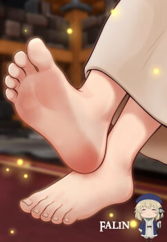 1girl barefoot dungeon_meshi falin_touden feet feet_only foot_focus footwear_focus legs no_shoes presenting_foot soles solo toenails toes