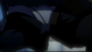 1boy 1girl black_lagoon grinding grinding_over_clothes holding_hands kiss leg_lock roberta_(black_lagoon) sexually_suggestive tongue