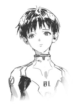 1boy bodysuit bsgkstnals03 closed_mouth expressionless highres ikari_shinji mecha_pilot_suit neon_genesis_evangelion plugsuit_(evangelion) simple_background sketch solo white_background