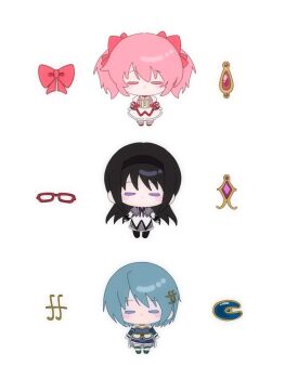 3girls akemi_homura akemi_homura_(magical_girl) amairoshiro blush blush_stickers bow bubble_skirt buttons center_frills chest_jewel chibi chibi_only choker closed_eyes colored_eyelashes dress frilled_skirt frilled_sleeves frilled_socks frills full_body gem gloves hair_bow highres kaname_madoka kaname_madoka_(magical_girl) kneehighs magical_girl mahou_shoujo_madoka_magica mahou_shoujo_madoka_magica_(anime) medium_skirt miki_sayaka miki_sayaka_(magical_girl) multiple_girls no_mouth no_nose pink_gem pink_hair puffy_short_sleeves puffy_sleeves red_bow red_button red_choker red_dress red_shoes shoes short_hair short_sleeves short_twintails simple_background skirt skirt_under_dress socks soul_gem square_neckline standing twintails two-tone_dress waist_bow white_background white_dress white_gloves white_skirt white_sleeves white_socks