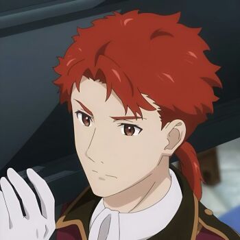 1boy angry ars_(unnamed_memory) black_background brown_eyes long_hair looking_to_the_side prince red_hair unnamed_memory upper_body