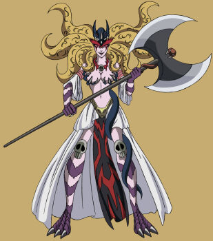 Rule 34 | 1girl, axe, fagian, holding, holding axe, koutetsu jeeg, mature female, monster girl, queen himika (koutetsu jeeg), revealing clothes, smile, solo focus, tentacle hair