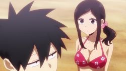 1boy 3girls animated anime_screenshot annoyed beach bikini black_bikini breasts cleavage igarashi_futaba kazama_souta kurobe_natsumi large_breasts looking_at_breasts multiple_girls outdoors red_bikini sakurai_touko senpai_ga_uzai_kouhai_no_hanashi sound swimsuit tagme video