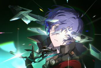 Rule 34 | 1boy, armband, black jacket, blue hair, broken, broken sword, broken weapon, clar sona, commentary, digital walkman, earphones removed, evoker, glint, grey eyes, gun, hair between eyes, highres, holding, holding gun, holding sword, holding weapon, jacket, lens flare, looking at viewer, male focus, mp3 player, parted lips, persona, persona 3, persona 3 reload, portrait, red armband, s.e.e.s, short hair, solo, sparkle, sword, walkman nw-s203f, weapon, wide-eyed, wing collar, yuuki makoto (persona 3)