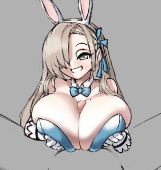 Rule 34 | 1girl, asuna (blue archive), asuna (bunny) (blue archive), blonde hair, blue archive, blue eyes, bow, bowtie, breasts, collar, dizner, gloves, hair over one eye, hair ribbon, large breasts, looking at viewer, mole, mole on breast, paizuri, playboy bunny, pov, rabbit ears, ribbon