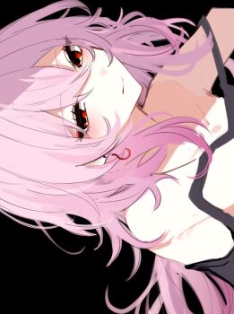 Rule 34 | 1girl, bare shoulders, black background, closed mouth, collarbone, commentary, earrings, evernight (honkai: star rail), hair between eyes, highres, honkai: star rail, honkai (series), jewelry, light smile, long hair, looking at viewer, magnet 8 8, march 7th (honkai: star rail), pink hair, portrait, red eyes, sideways, simple background, solo, spaghetti strap, strap slip, symbol-only commentary, tank top