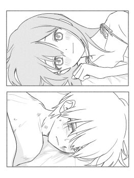 1boy 1girl 2koma aftersex assertive_female comic hu_soeun looking_at_another lying monochrome original