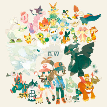 10s 1boy 1girl alomomola audino axew bad_id bad_pixiv_id basculin basculin_(blue) basculin_(red) baseball_cap blitzle blue_eyes boots braviary brown_eyes brown_hair character_request chibi cottonee darmanitan darmanitan_(standard) deerling deerling_(spring) drilbur emolga everyone fish foongus gen_5_pokemon gigalith gothitelle hat hilbert_(pokemon) hilda_(pokemon) klink legendary_pokemon lillipup long_hair minccino munna musharna mythical_pokemon nintendo on_head oshawott panpour pansage pansear patrat pechika petilil pidove poke_ball poke_ball_(basic) pokemon pokemon_(creature) pokemon_bw pokemon_on_head ponytail purrloin reshiram reuniclus sandile sewaddle short_hair short_shorts shorts snivy starter_pokemon_trio swanna tepig victini watchog woobat zekrom