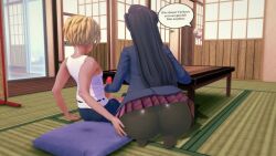 1boy 2girls 3d animated cheating_(relationship) cunnilingus fellatio female_masturbation handjob highres implied_fellatio japs8005 komi-san_wa_komyushou_desu komi_shouko legs_on_shoulders masturbation multiple_girls oral panties panties_around_leg pussy school_uniform sex sex_from_behind shota tagme topless_female underwear video