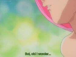 1990s_(style) 1girl air_bubble animated ass backstroke bikini breasts bubble cleavage female_focus green_eyes long_hair low-tied_long_hair macross macross_7 mylene_jenius navel pink_hair retro_artstyle smile solo sound submerged swimming swimsuit tagme underwater video