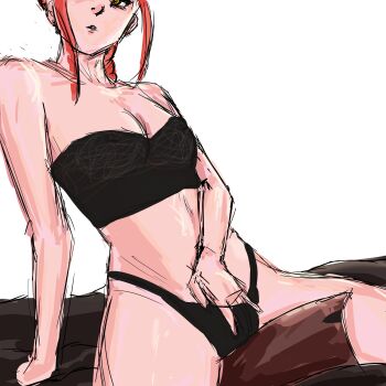 1girl absurdres bra chainsaw_devil chainsaw_man female_masturbation highres lingerie makima_(chainsaw_man) masturbation see-through_clothes solo underwear
