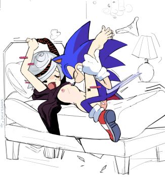 1boy 1girl 2022 20s age_difference artificial_intelligence barefoot bed blush closed_eyes cum feet flat_chest furry furry_male furry_with_non-furry gloves grin hedgehog hetero highres interspecies lamp loli lying missionary motion_lines multicolored_hair nipples nose_blush nude on_back on_bed open_mouth panties partially_colored sage_(sonic) sex signature smile sonic_(series) sonic_frontiers sonic_the_hedgehog sooperman teenage_boy_and_younger_girl toes underwear unworn_panties
