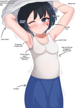 armpits highres malaysian_secondary_school_uniform original presenting_armpit ryzeon school school_uniform sleeveless smell smelly_armpits stained_clothes steam steaming_body sweat
