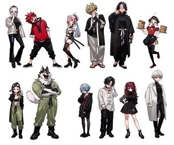 6+boys 6+girls absurdres alma_(gokurakugai) black_eyes black_hair black_pants blonde_hair blue_hair braid braided_ponytail changshan chibi china chinese_clothes chinese_commentary cloak cum cum_on_body dara_kurogane dog_boy dress dumpling ear_piercing earrings eyepatch facial facial_hair fangs food formal_clothes full_body furry glasses goggles gokurakugai hair_over_eyes highres hood hooded_jacket jacket jewelry kanata_misumi katana mature_female mature_male multiple_boys multiple_girls multiple_rings nemeko_(gokurakugai) official_art overalls pants piercing ring sano_yuuto school senda_yaya seno_ryu_(gokurakugai) shirt skirt smile stubble suit sword takarai_nei_(gokurakugai) tangzhuang tao_(gokurakugai) tatsuomi_ban translated twintails weapon white_cloak white_jacket wolf_boy yoki_kurogane yomi_(gokurakugai) yoru_(gokurakugai)