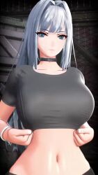 1girl 3d animated blobcg blue_eyes bouncing_breasts breasts breasts_out clothes_lift ethel_(xenoblade) grey_hair highres large_breasts lifting_own_clothes long_hair lowres navel nipples opaluva presenting presenting_breasts shirt_lift smile solo sound tagme video xenoblade_chronicles_(series) xenoblade_chronicles_3
