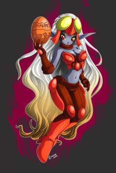 armor boots breasts cleavage full_body highres jak_and_daxter long_ears maia_acheron red_eyes white_hair
