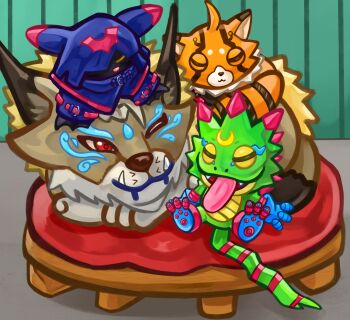 belt chiropmon cougarmon digimon digimon_(creature) gekkomon ice_fire_01 one_eye_closed pristimon red_eyes sleeping tail