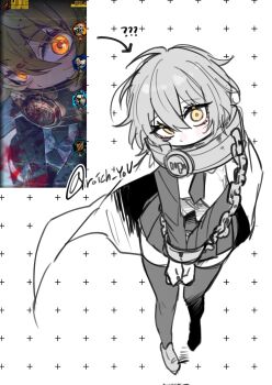 1girl black_thighhighs breasts commentary_request don_quixote_(project_moon) full_body highres index_(identity)_(project_moon) korean_commentary large_breasts limbus_company long_sleeves looking_at_viewer miniskirt monochrome necktie orange_eyes pleated_skirt pmchell_04 project_moon shirt short_hair simple_background sketch skirt solo thighhighs white_background