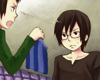 Rule 34 | 1boy, 1girl, ano maki, black eyes, black hair, blush, bokurano, boxers, lowres, male underwear, underwear, ushiro jun