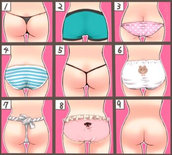 6+girls animal_print artist_request ass bear_print bloomers boyshort_panties butt_crack chart fundoshi gluteal_fold japanese_clothes loli multiple_girls no_panties panties source_request striped_clothes striped_panties thong underwear