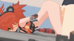 1boy 1girl 3d animal_ears animated arms_behind_back audible_speech bear_ears bottomless crop_top eyepatch fake_animal_ears hairdressing hetero indoors interior koleda_belobog lehornysfx loli moaning open_mouth opennsfwsp orange_eyes orange_hair penis pointyaux rainva rouge_nine sex sex_from_behind sharp_teeth sound spanked tagme teeth testicles top-down_bottom-up vaginal video zenless_zone_zero
