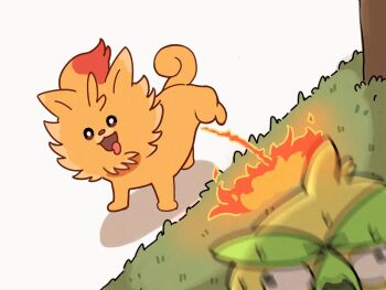animated browt fire grass iver_(reviolet) leg_up nintendo no_humans panicking peeing pokemon pokemon_(creature) pokemon_focus pombon shadow tagme tongue tongue_out video