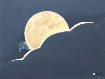 animal artist_name cloud commentary full_moon moon night no_humans original rabbit schinako symbol-only_commentary