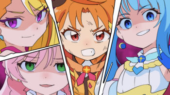 1boy 3girls blonde_hair blue_eyes blue_hair braid brooch closed_mouth commentary cure_butterfly cure_majesty cure_prism cure_sky cure_wing cut_bangs dress earrings ellee-chan evil_grin evil_smile frown green_eyes grimace grin hijiri_ageha hirogaru_sky!_precure hitsugi_mc jewelry magical_boy magical_girl multicolored_hair multiple_girls nijigaoka_mashiro open_mouth orange_hair orange_shirt pink_hair precure purple_eyes red_eyes shirt single_sidelock sleeveless sleeveless_dress smile sora_harewataru streaked_hair twintails wing_brooch yuunagi_tsubasa