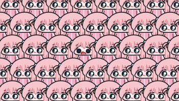 1girl :3 blank_stare blue_eyes bocchi_the_rock! closed_mouth commentary english_commentary gotoh_hitori hair_ornament highres jacket long_hair looking_at_viewer lulalang multiple_views odd_one_out one_side_up open_mouth pink_hair pink_jacket too_many