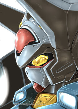 Rule 34 | absurdres, artist name, commentary request, dated, english text, g-self, glowing, glowing eyes, gundam, gundam g no reconguista, highres, machinery, mecha, mecha focus, mobile suit, no humans, portrait, robot, science fiction, signature, tomutamo, upper body, watermark, yellow eyes