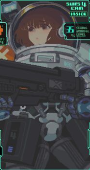 animated animated_gif battlesuit brown_hair gun headset koguma_project tentacles weapon