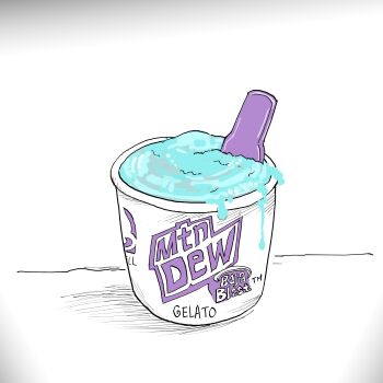 absurdres bb_(baalbuddy) cup disposable_cup disposable_spoon english_text food food_focus gelato highres ice_cream logo mountain_dew no_humans object_focus original spoon still_life taco_bell white_background