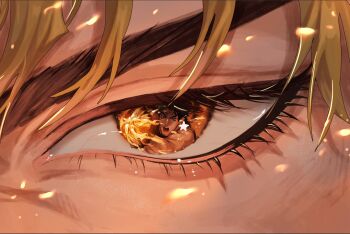 Rule 34 | 2boys, blonde hair, close-up, dio brando, eye focus, eye reflection, eyelashes, fire, highres, incoming attack, jojo no kimyou na bouken, jonathan joestar, male focus, multiple boys, open mouth, phantom blood, reflection, rr9pt76u5phwgqx, solo focus, star (symbol), v-shaped eyebrows, yellow eyes