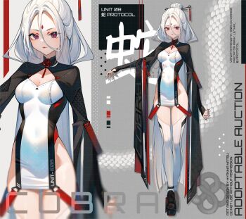 1girl adoptable black_dress black_nails blush breasts bridal_gauntlets china_dress chinese_clothes cleavage close-up commentary cowboy_shot dress english_commentary english_text facial_mark fingernails forehead_mark full_body hair_between_eyes hair_bun hair_ornament hair_rings hairpin highres hyanna-natsu long_fingernails long_hair long_sleeves looking_at_viewer no_panties original personification red_eyes red_lips sharp_fingernails single_hair_bun slit_pupils small_breasts solo standing straight_hair thighhighs very_long_hair white_dress white_hair white_thighhighs