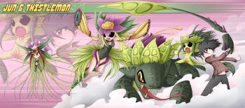 1boy 1girl digimon evolution evolutionary_line highres leaf monster_girl original petals plant plant_girl tail