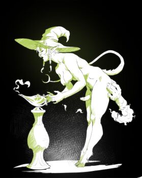 1futa aroused bent_over black_background braid breasts caio_santos commentary demon_girl disembodied_hand english_commentary erection female_pubic_hair from_side full_body futanari genie goat_legs grabbing_another&#039;s_ass groping hat highres lamp medium_breasts medium_penis nipples nude open_mouth original penis pointy_ears pubic_hair simple_background tail testicles twin_braids uncensored witch witch_hat