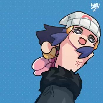 2girls anger_vein animated artist_name beanie black_hair blue_background bright_pupils chibi cynthia_(pokemon) dawn_(pokemon) fur-trimmed_sleeves fur_trim grabbing hat long_hair milkytiddyboy mini_person minigirl multiple_girls nintendo open_mouth pokemon pokemon_brilliant_diamond_and_shining_pearl pokemon_diamond/pearl/platinum polka_dot polka_dot_background shaking signature solo_focus tagme video white_pupils